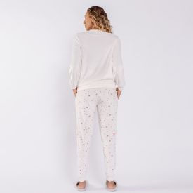 Pijama Feminino Longo Em Plush Estrelas Camila Moretti Off White