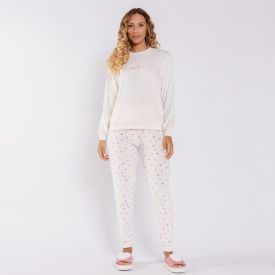 Pijama Feminino Longo Em Plush In Love Camila Moretti Off White
