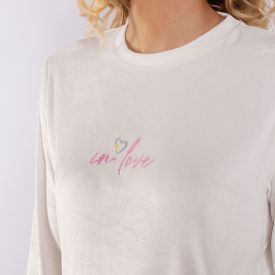 Pijama Feminino Longo Em Plush In Love Camila Moretti Off White