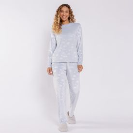 Pijama Feminino Longo Em Plush Nuvem Camila Moretti Azul