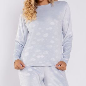 Pijama Feminino Longo Em Plush Nuvem Camila Moretti Azul