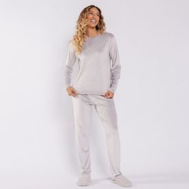 Pijama Feminino Longo Em Plush Star Camila Moretti Cinza