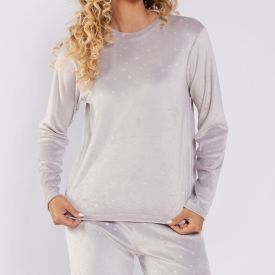 Pijama Feminino Longo Em Plush Star Camila Moretti Cinza