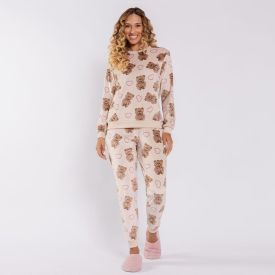 Pijama Feminino Longo Em Plush Ursinho Camila Moretti Estampado