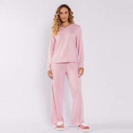 Pijama Feminino Longo Gola V Camila Moretti Rosa