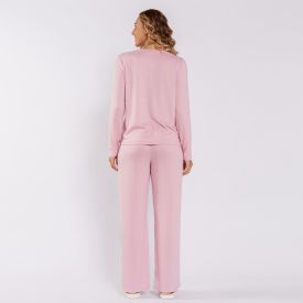 Pijama Feminino Longo Gola V Camila Moretti Rosa