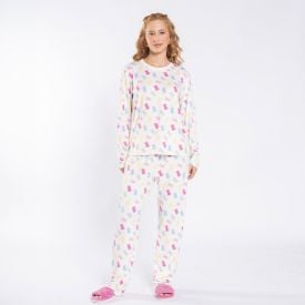 Pijama Feminino Longo Peletizado Camila Moretti Off White