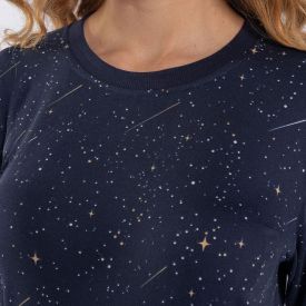 Pijama Feminino Longo Peletizado Camila Moretti Azul Meia-Noite
