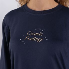 Pijama Feminino Longo Peletizado Camila Moretti Azul Meia-Noite