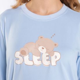 Pijama Feminino Longo Peletizado Camila Moretti Azul Claro