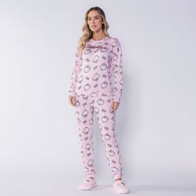 Pijama Feminino Longo Em Malha Tricot Sanrio Hello Kitty