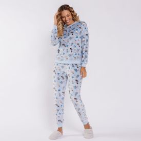 Pijama Feminino Longo Em Plush Pets Camila Moretti Estampado