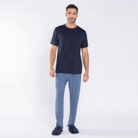 Pijama Masculino Calça e Manga Curta Marc Alain Azul