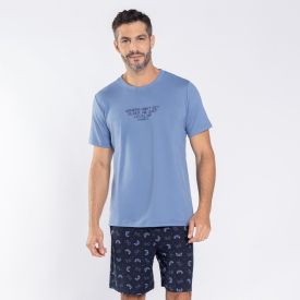 Pijama Masculino Curto Peletizado Marc Alain Azul