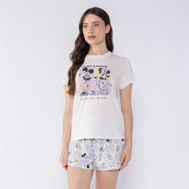 Pijama Mickey Feminino Curto Disney Branco