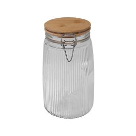 Pote De Vidro Canelado Com Tampa De Bambu Havan Casa - 1,8  Litros