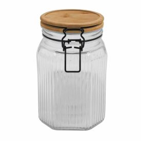 Pote Hermético Com Tampa De Bambu 1 Litro Havan Casa - Vidro