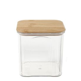 Pote Quadrado De Plástico Com Tampa De Bambu Havan Casa 890Ml - Transparente e Bambu
