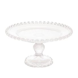 Prato de Bolo Redondo com Pé Lyor Cristal Coração - Transparente
