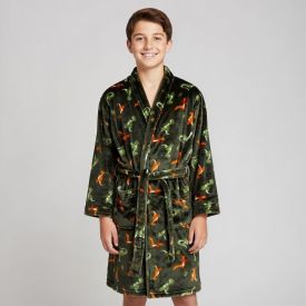 Roupão Infantil G Microfibra Lumini Havan Kids - Dinossauro Verde