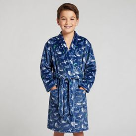 Roupão Infantil m Microfibra Lumini Havan Kids - Tubarão Azul
