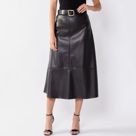 Saia Midi Feminina Em PU Patricia Foster