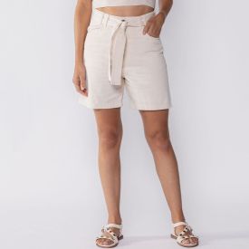 Short Feminino Com Cinto Patricia Foster Linho