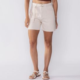 Short Feminino De Sarja Com Cinto Patricia Foster Bege