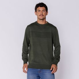 Suéter Masculino Em Tricot Com Textura Thing Oliva Mescla