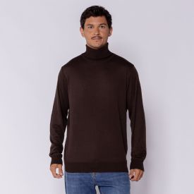 Suéter Masculino Gola Alta Em Tricot Thing Marrom