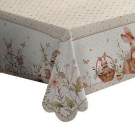 Toalha de Mesa Páscoa Estampada 1,40X1,40 m Havan Casa - Coelho Jardim Bege