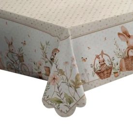 Toalha de Mesa Páscoa Estampada 1,40 X 2,10M Havan Casa - Coelho Jardim Bege