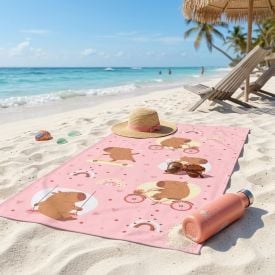 Toalha de Praia Infantil Lepper - Capivara Rosa