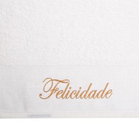 Toalha Lavabo Bordada Desejos - Off White Felicidade