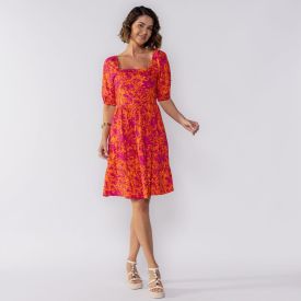 Vestido Feminino Curto Com Manga Bufante Boby Blues Estampado Original