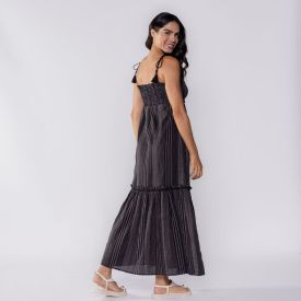Vestido Feminino Longo Com Alça De Amarrar Patricia Foster Preto