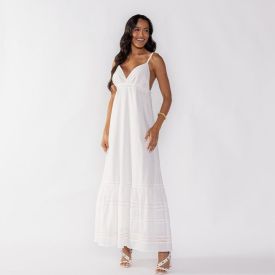 Vestido Feminino Longo De Algodão Boby Blues Off White