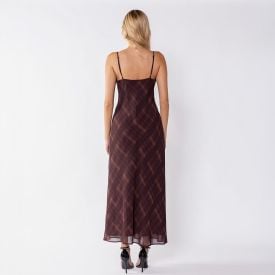 Vestido Longo Feminino Com Renda No Decote Boby Blues Xadrez