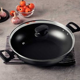 Wok com Tampa de Vidro Loreto Tramontina 3,3 Litros - Grafite