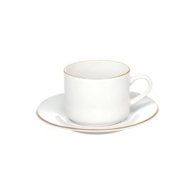 Xícara Com Pires Royal Filete Dourado Hauskraft 200 Ml - Branco