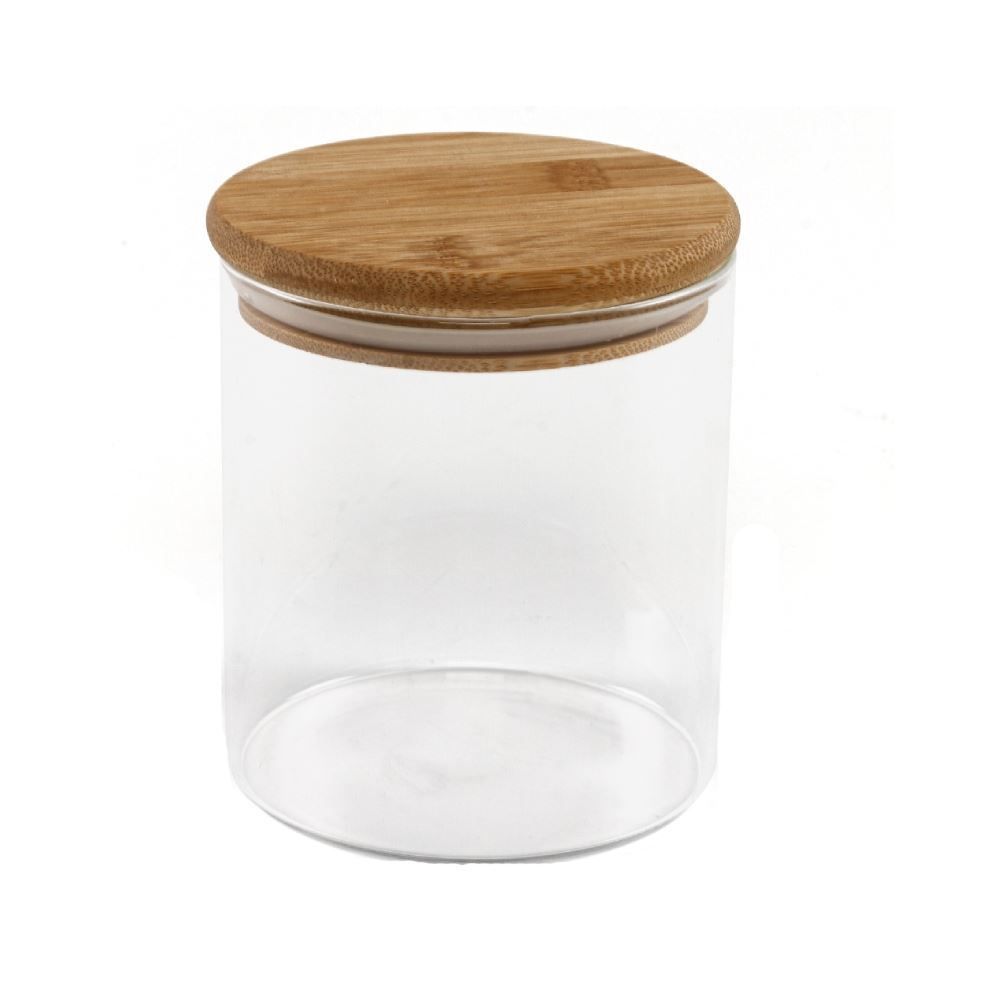 01 Pote Hermético Redondo Com Tampa Havan Casa 800Ml - Transparente e Bambu