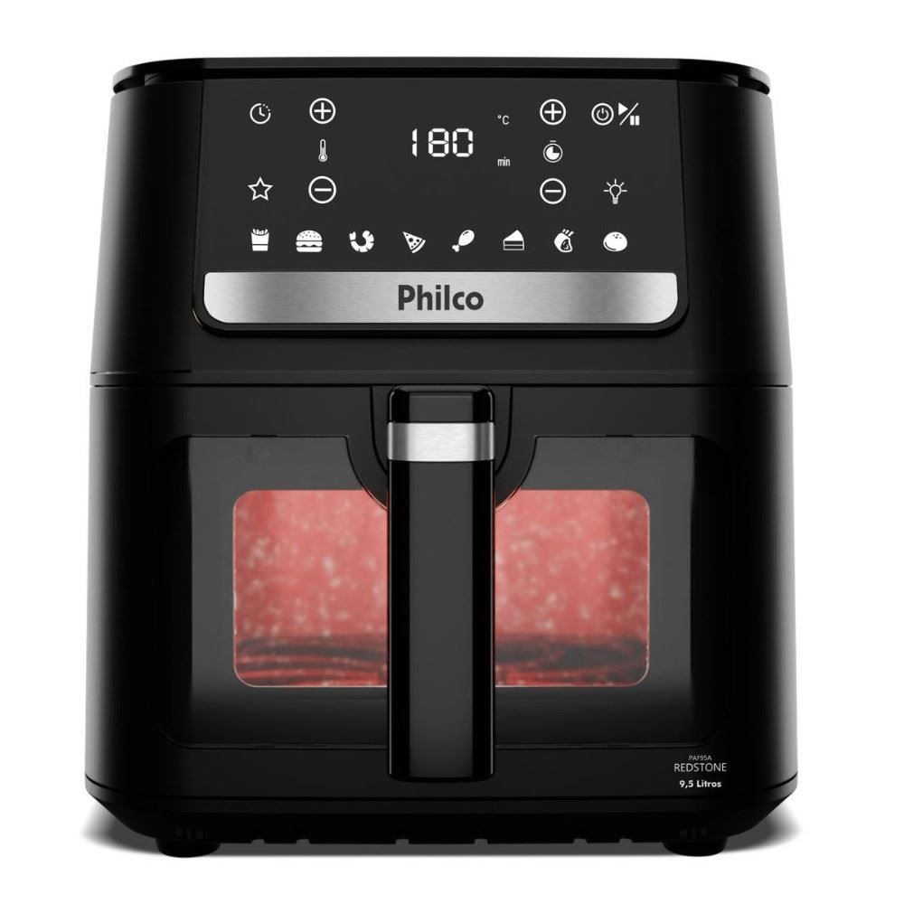 Fritadeira Air Fryer Philco 9,5 Litros Visor Glass e Redstone 1800W PAF95A