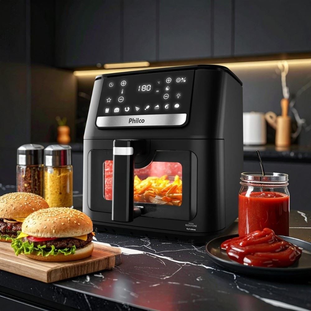 Fritadeira Air Fryer Philco 9,5 Litros Visor Glass e Redstone 1800W PAF95A