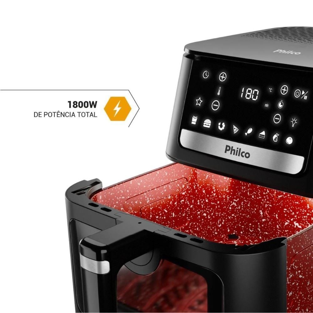 Fritadeira Air Fryer Philco 9,5 Litros Visor Glass e Redstone 1800W PAF95A