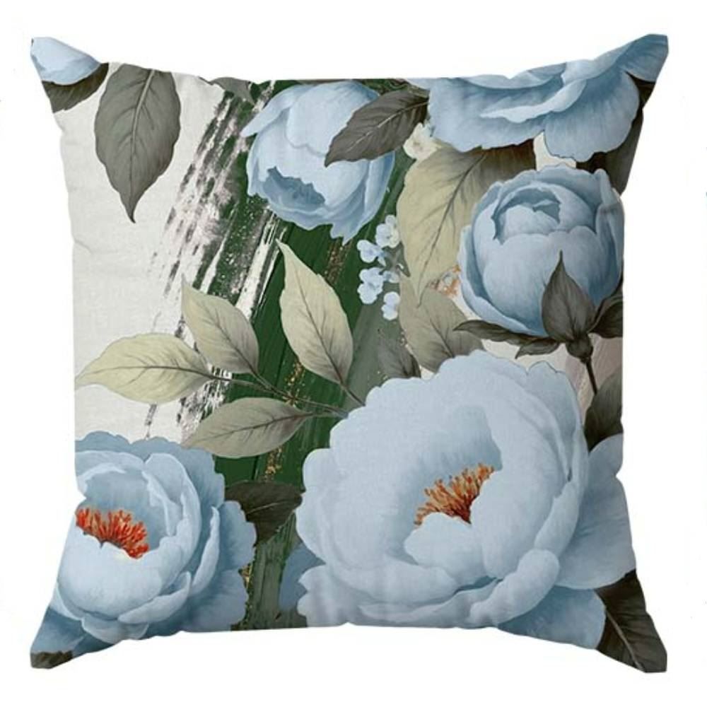 Almofada Veludo Estampado 48X48cm Havan Casa - Floral Azul e Verde