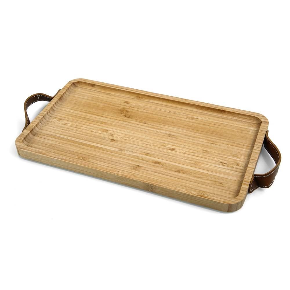 Bandeja De Bambu Com Alça Couro Havan Casa -  35,2cm