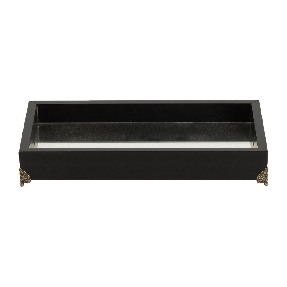 Bandeja Decorativa Espelhada Com Pé Bw Quadros 31 Cm - Preto 