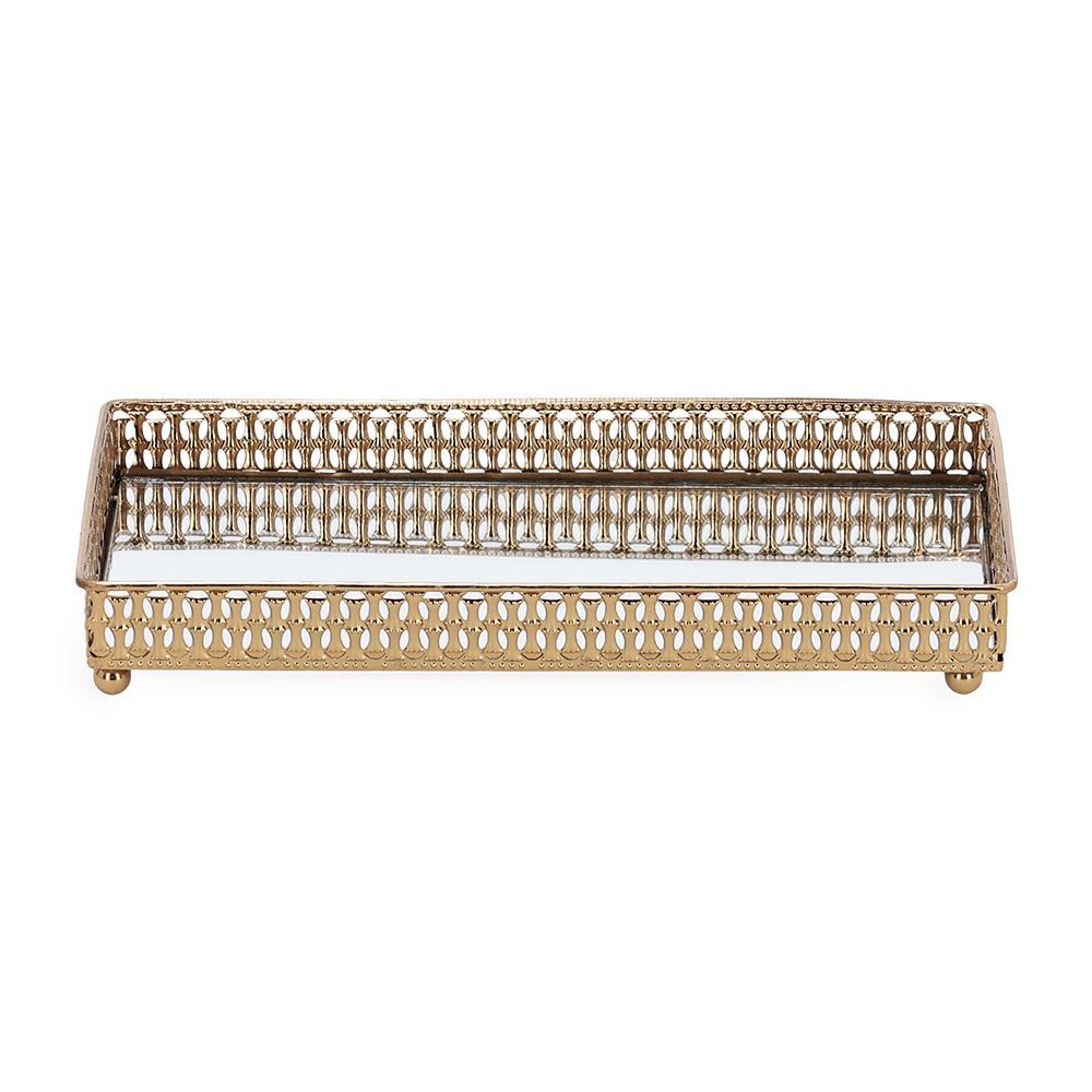 Bandeja Retangular Espelhada Dourada Mart 24Cm - DOURADA
