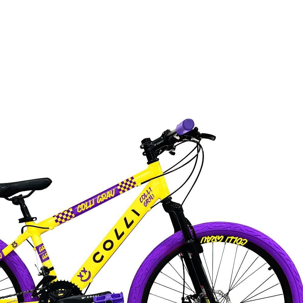 Bicicleta Aro 26 Colli Grau Freios a Disco e Suspensão Dianteira - AMARELO/ROXO