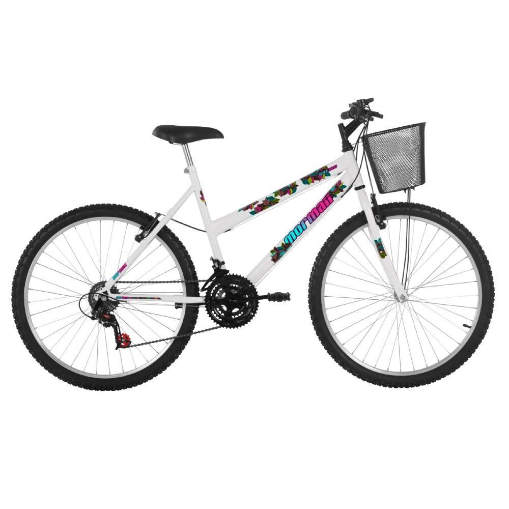 Bicicleta Aro 26 Safira Preta com Cesta Mormaii - Branco